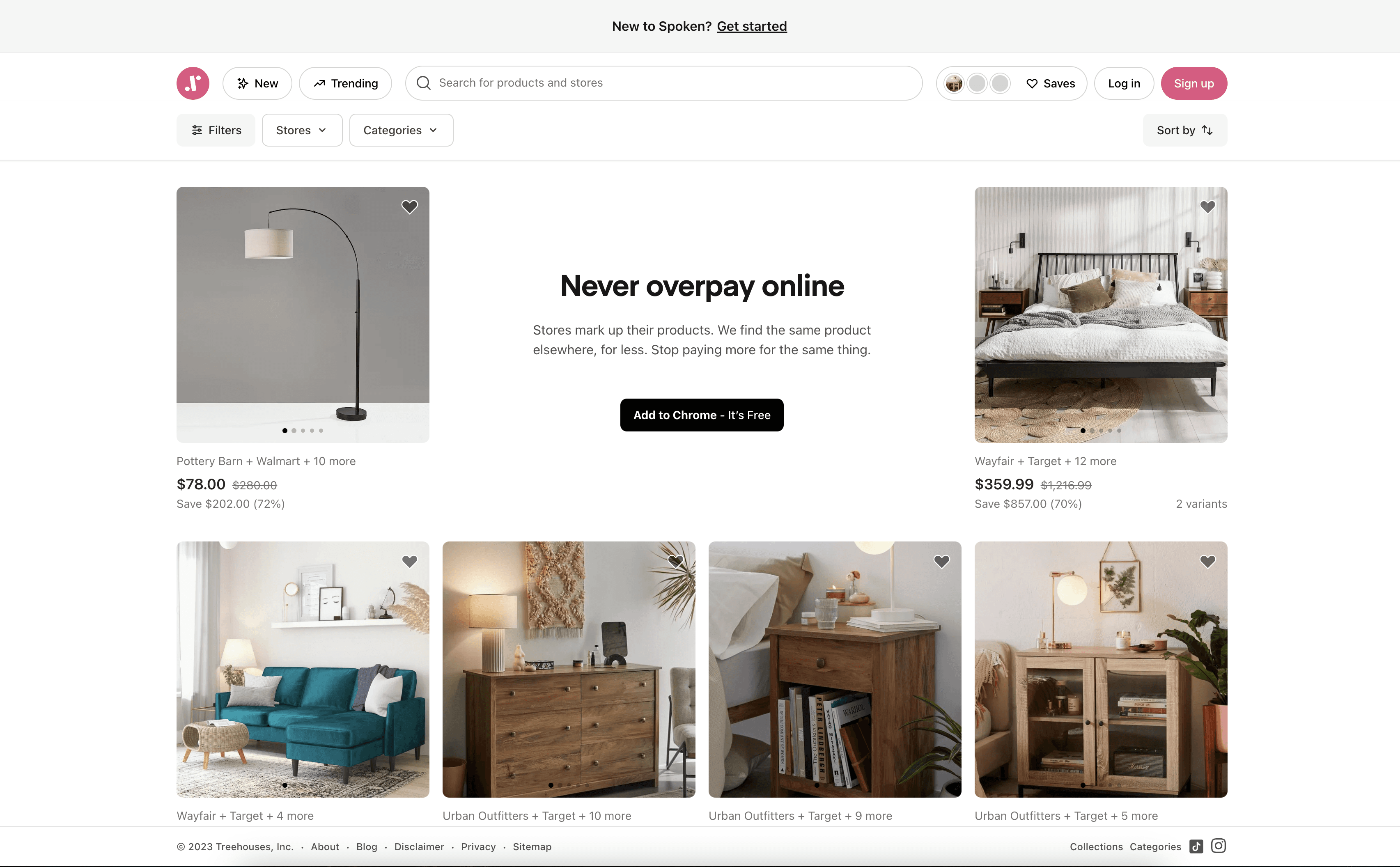 Spoken furniture storefront with configurable product catalog and merchandising
